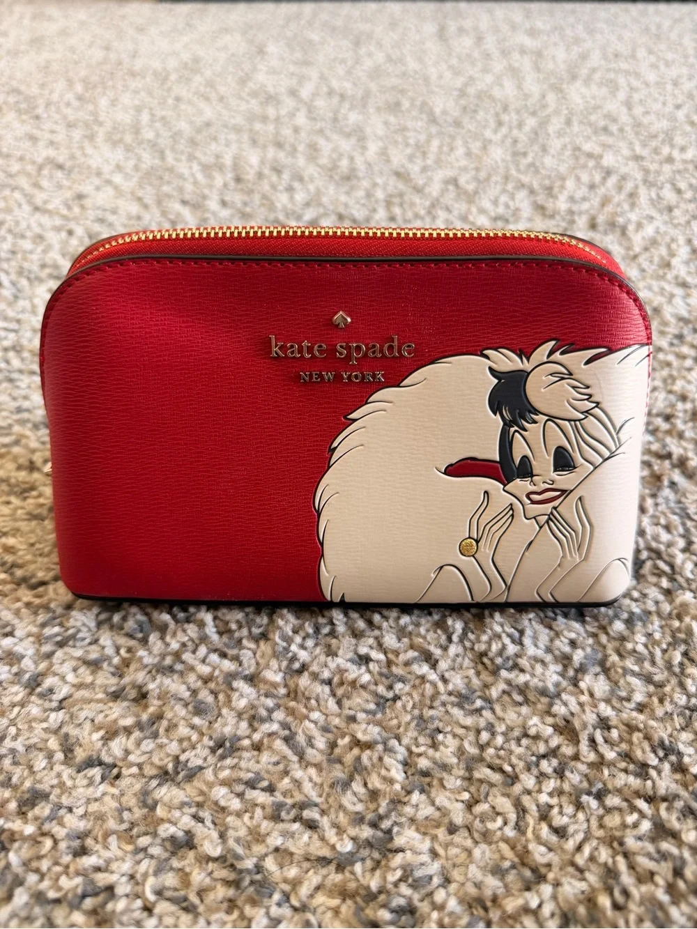 kate spade red & cream Cruella Disney makeup bag